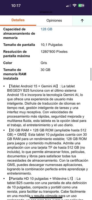 Tablet Android pantalla 10” 30GB con Gemini AI