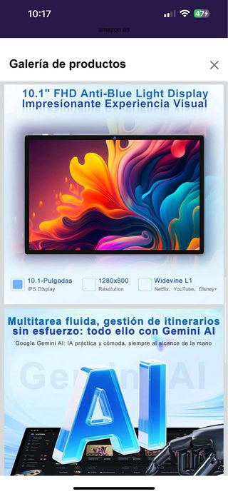 Tablet Android pantalla 10” 30GB con Gemini AI