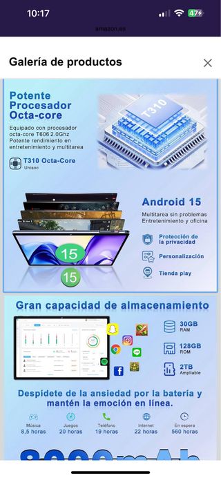 Tablet Android pantalla 10” 30GB con Gemini AI