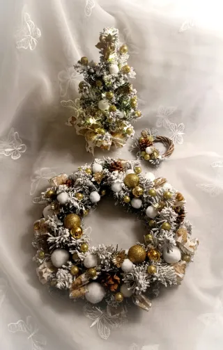 Set Natale 3 Decorazioni Oro e Bianco