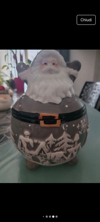 Biscottiera Babbo Natale Ceramica Grigia