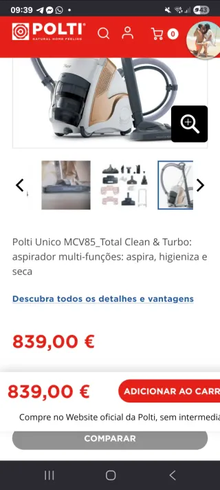 Aspirador c 1 ano e meio de garantia Polti Unico