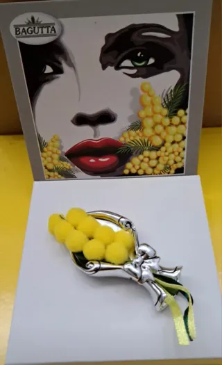 Bouquet resina argentata con mimosa cm.6