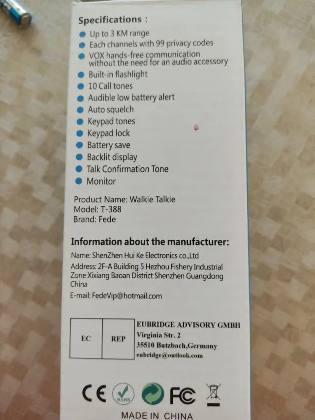 Walkie Talkies Infantiles Fedo T-388 (2 Unidades)