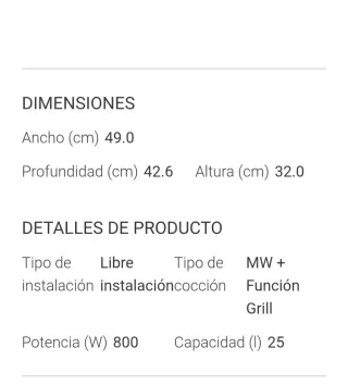 Microondas Whirlpool Negro y Blanco. Gran capacida