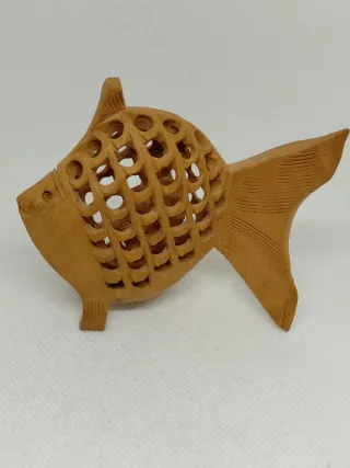 Pesce decorativo legno intagliato scultura Jaali