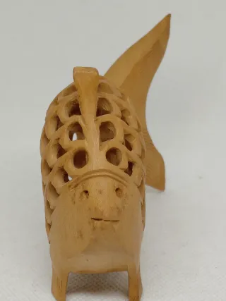 Pesce decorativo legno intagliato scultura Jaali