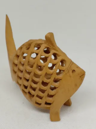 Pesce decorativo legno intagliato scultura Jaali