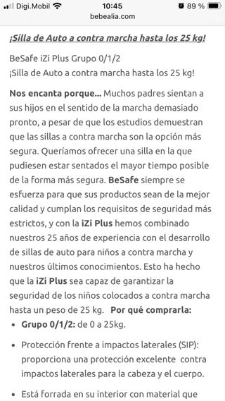 Silla coche BeSafe iZi Plus Grupo 0/1/2