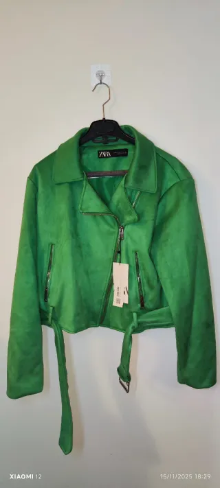 Chaqueta Biker Zara Antelina Verde Talla XL