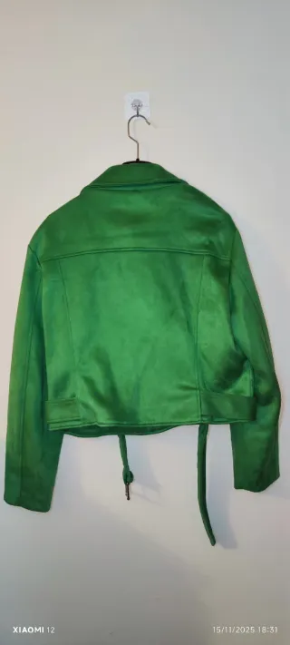 Chaqueta Biker Zara Antelina Verde Talla XL