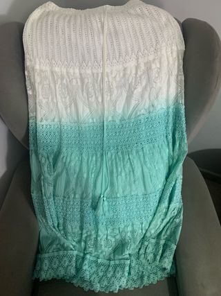 Falda larga encaje degradado blanco y turquesa