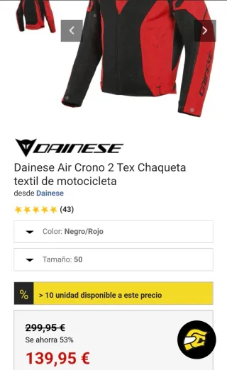 Chaqueta Dainese Moto Roja y Negra talla48 Dainese