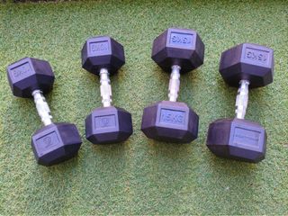 Set Mancuernas Hexagonales Goma 10kg y 15kg
