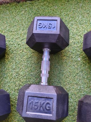 Set Mancuernas Hexagonales Goma 10kg y 15kg