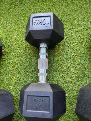 Set Mancuernas Hexagonales Goma 10kg y 15kg