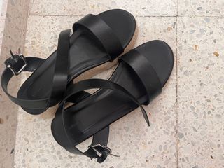 Sandalias cuña esparto negras