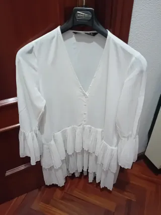 Camisa Zara Woman Blanca Volantes