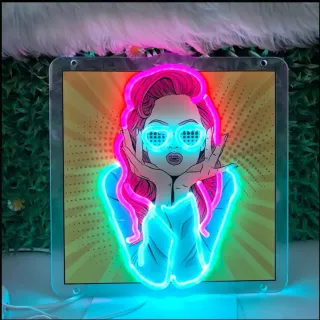 Quadro LED "POP ART" Donna Occhiali Cuore