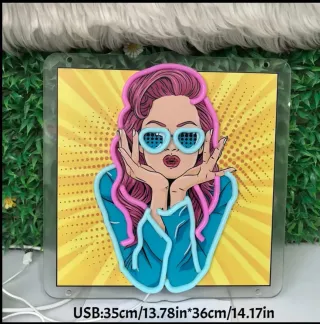 Quadro LED "POP ART" Donna Occhiali Cuore