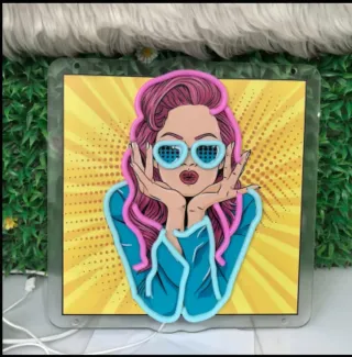 Quadro LED "POP ART" Donna Occhiali Cuore