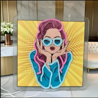 Quadro LED "POP ART" Donna Occhiali Cuore