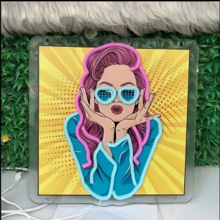 Quadro LED "POP ART" Donna Occhiali Cuore