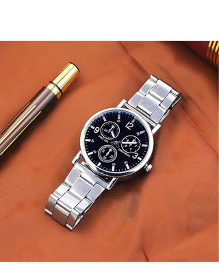 Reloj de Pulsera Plateado con Esfera Azul