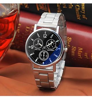 Reloj de Pulsera Plateado con Esfera Azul