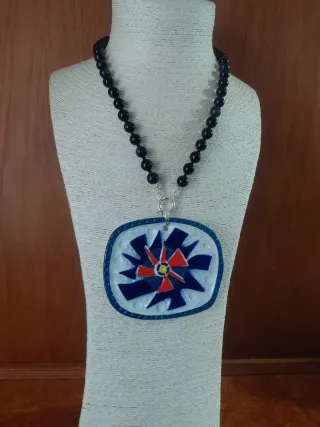 Colgante Sargadelos con collar piedra y plata