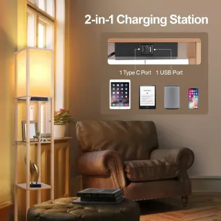 Lampada da terra dimmerabile con scaffale