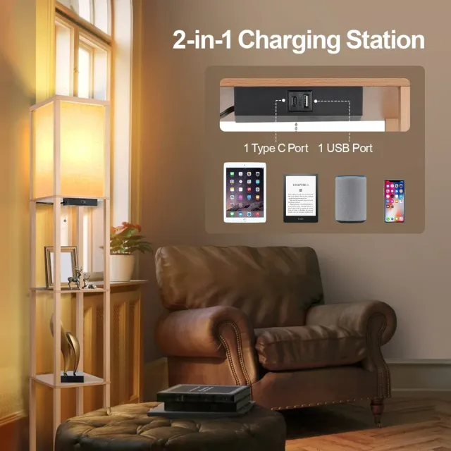 Lampada da terra dimmerabile con scaffale