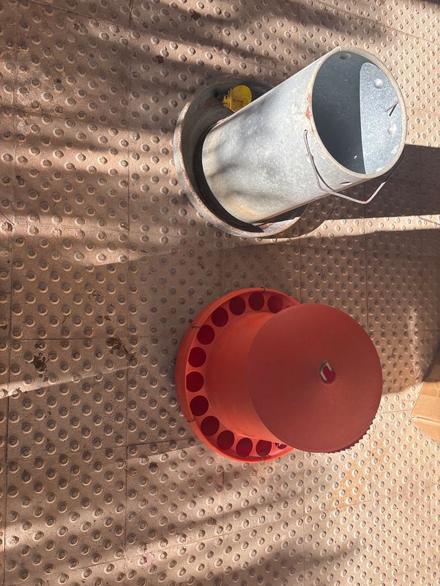 2 Comederos Gallinas: Metal y Plástico