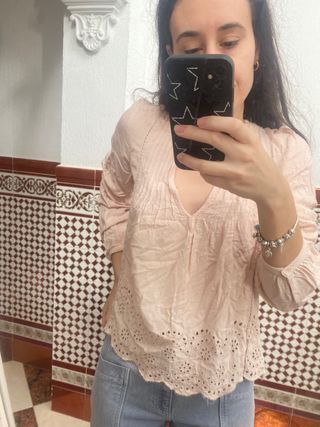 Blusa rosa manga larga