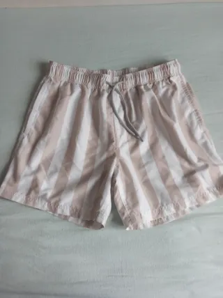 Bañador rayas beige y blanco