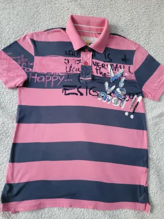 Polo Desigual Gris y Rosa