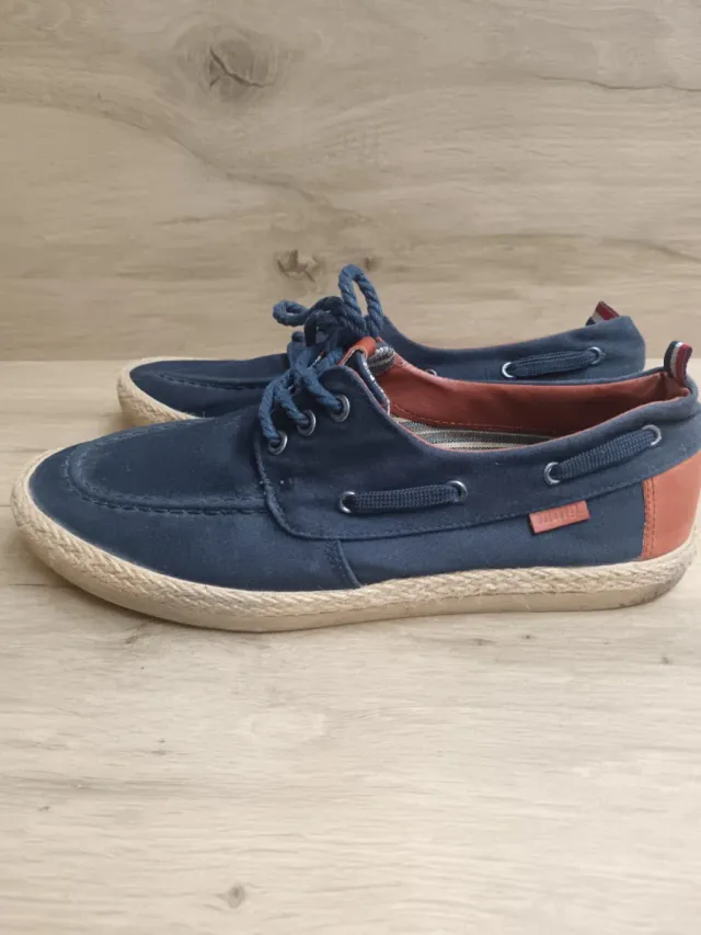 Zapatos náuticos lona azul y marrón