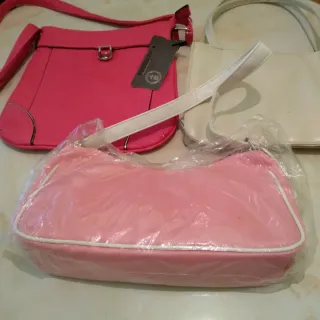 Bolso rosa y blanco nuevo + regalo