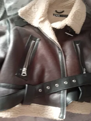 Cazadora Biker Zara Marrón Forrada