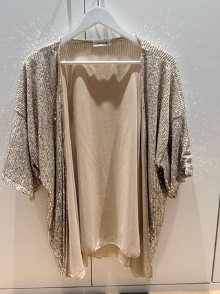 Chaqueta beige lentejuelas doradas talla única
