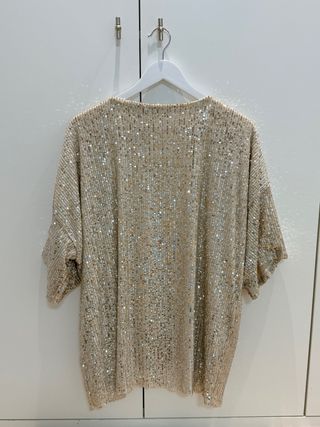 Chaqueta beige lentejuelas doradas talla única