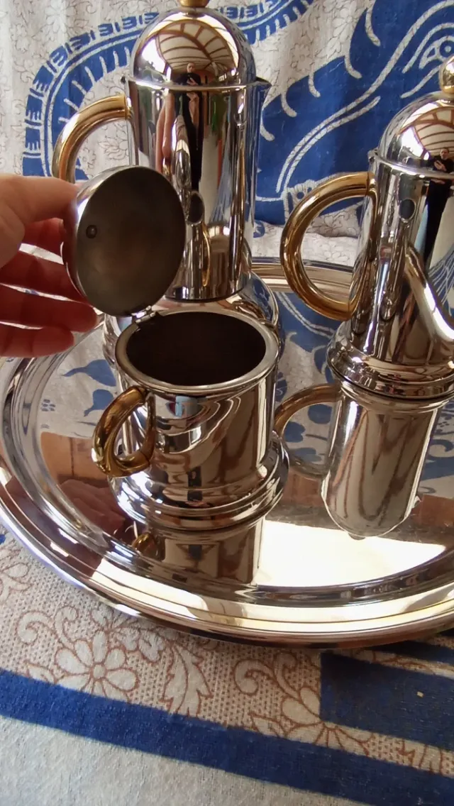 Juego de café acero inoxidable dorado y plateado