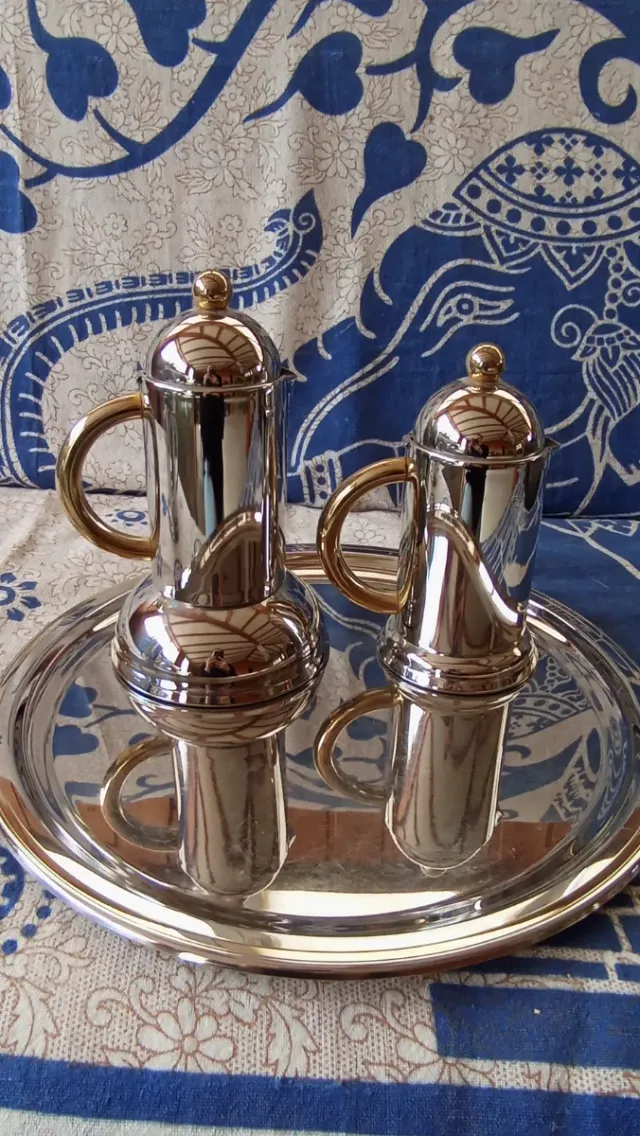 Juego de café acero inoxidable dorado y plateado