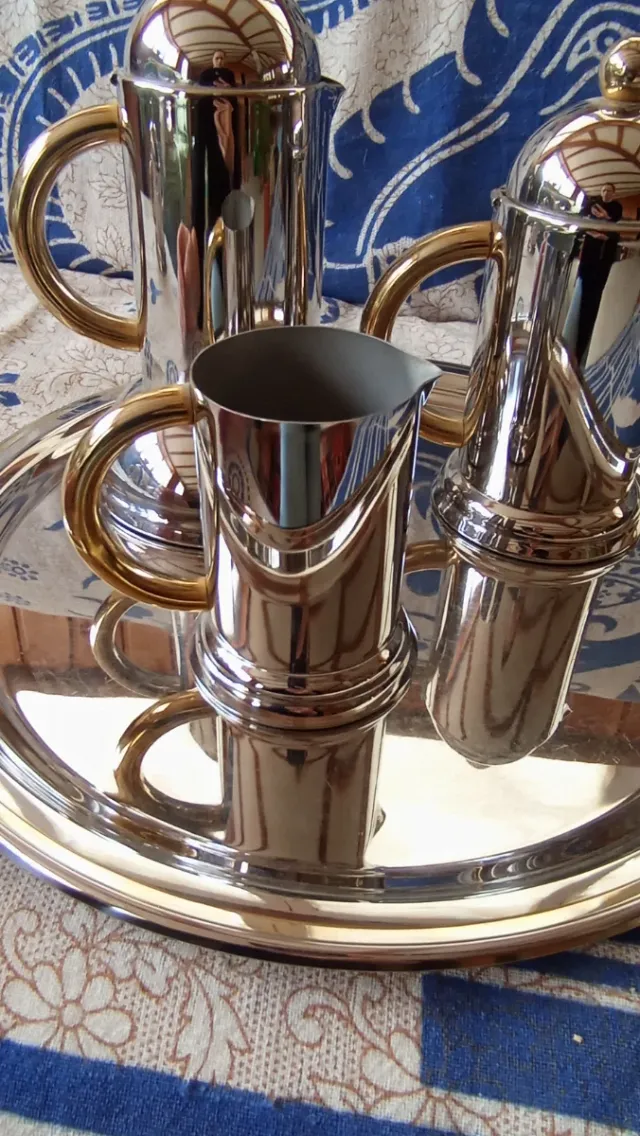 Juego de café acero inoxidable dorado y plateado