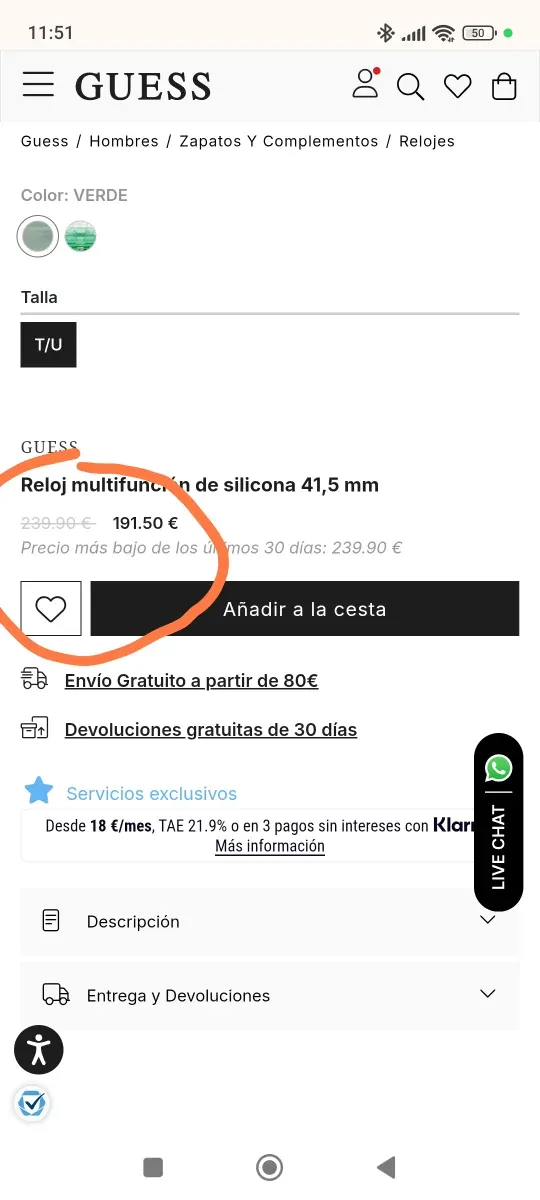 Reloj Guess Negro y Plateado