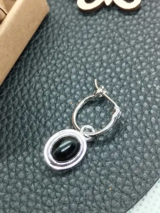 Pendientes Aro Plata y Ágata Negra