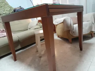 Mesa de salón extensible madera y cristal