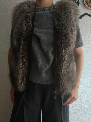 Chaleco Piel Zorro Plateado Auténtico