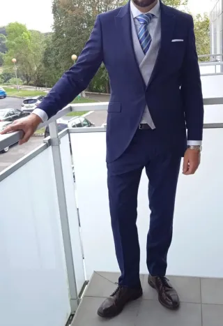 Chaqué azul completo + chaleco