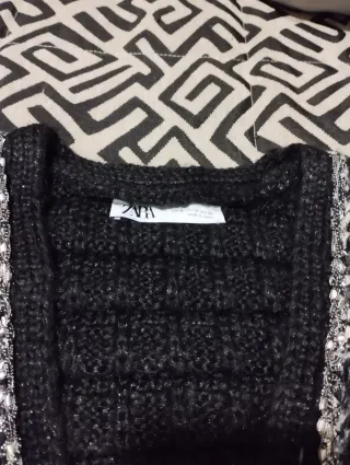 Chaleco Zara Tweed Negro y Plateado